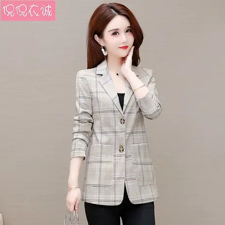 2025春装新款修身小西服女长袖休闲ol韩版小个子西装格子外套上衣商品大图