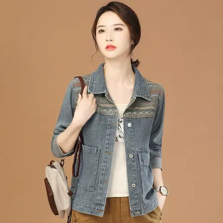韩潮袭人复古拼接长袖牛仔短外套女2024春季新款休闲百搭夹克上衣图片
