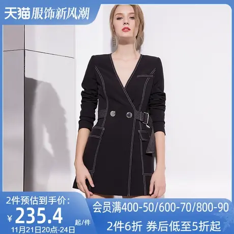 aui2024春秋新款欧货黑色中长款设计感小众西装收腰西服外套女潮图片