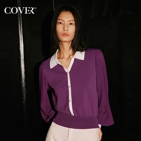 COVER秋季压褶工艺灯笼袖曲珠针织衫商品大图