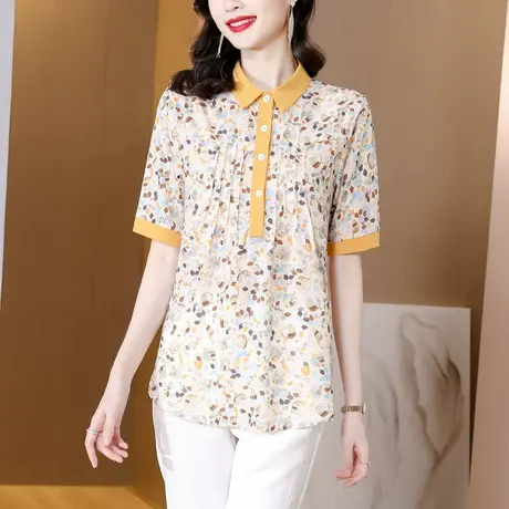真丝衬衫女2023夏季新款短袖时尚碎花小清新气质高端桑蚕丝女上衣商品大图