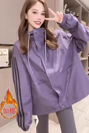 高级感连帽宽松夹克设计感小众秋冬加棉冲锋衣外套女春秋风衣上衣商品大图