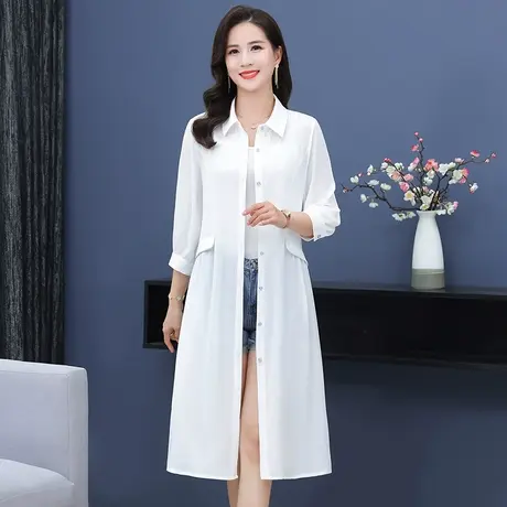 防晒衣女夏季长款时尚过膝防晒衣宽松高档雪纺外搭开衫长款风衣商品大图