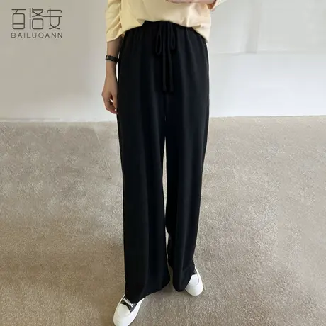 百洛安加绒加厚直筒长裤女冬季新款时尚高腰垂坠阔腿裤宽松休闲裤图片