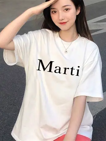 创意简约字母印花宽松bf慵懒风仿棉短袖T恤女2023年夏季学生上衣图片