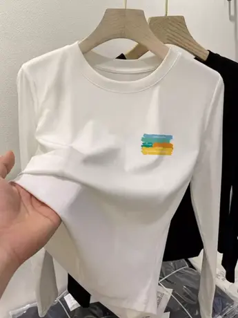 女士白色内搭打底衫2023早秋新款女装冬季加绒仿棉长袖t恤上衣服商品大图