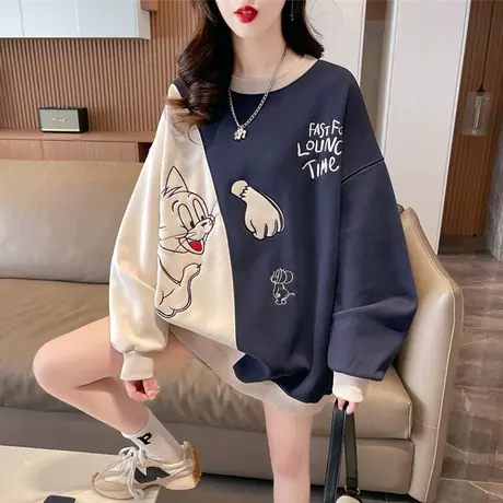 设计感小众卫衣女春秋季韩版宽松薄款中长款小个子拼色上衣外套潮商品大图