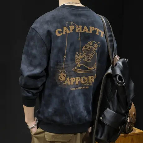 潮牌加绒卫衣男春秋款圆领男款衣服春季2024新款男士长袖大码男装商品大图