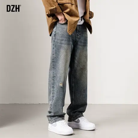 男士高街破洞牛仔裤男潮牌直筒2023新款春夏大码休闲裤宽松阔腿裤商品大图