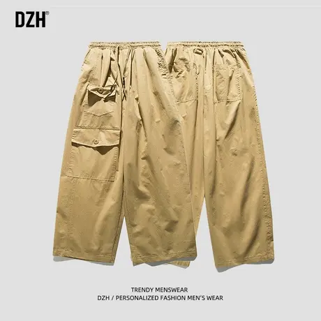 男士卡其色工装裤男秋季直筒阔腿裤纯棉裤子休闲户外机能风休闲裤商品大图