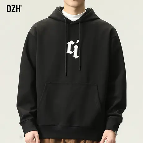 男生黑色卫衣男连帽潮牌宽松刺绣上衣外套春秋季男装2023新款衣服商品大图