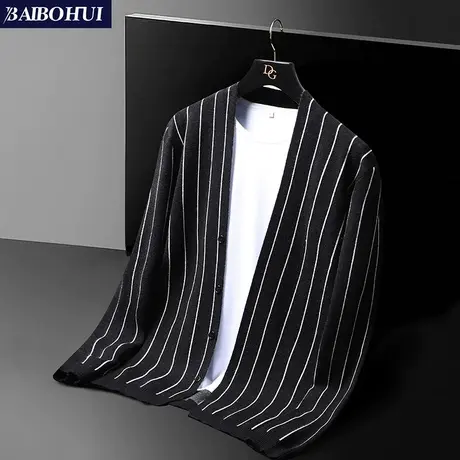 男士针织衫韩版潮流外套秋季新款条纹开衫青年时尚百搭外套上衣男商品大图