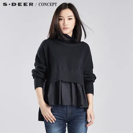 sdeer圣迪奥设计感宽松拼接针织衫S16383505🕛图片