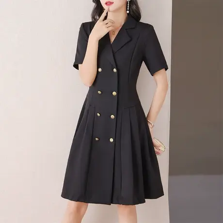 伊自尚微胖mm大码法式西装连衣裙2024新款夏季减龄收腰显瘦百褶裙图片