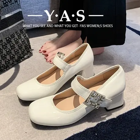 玛丽珍高跟鞋法式赫本风小皮鞋女秋冬配裙子奶奶粗跟方头乐福单鞋图片