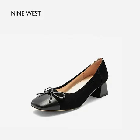 Nine West/玖熙蝴蝶眷履浅口粗跟单鞋2025夏季新款优雅反绒高跟鞋图片