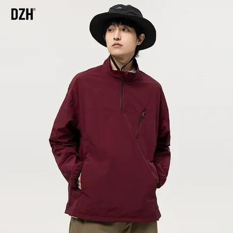 男生红色半拉链外套男潮高级感宽松休闲套头夹克上衣2024春季新款商品大图