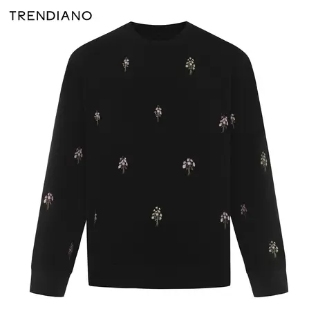 TRENDIANO弹力双面布花朵卫衣2024年春季新款休闲圆领百搭上衣男商品大图