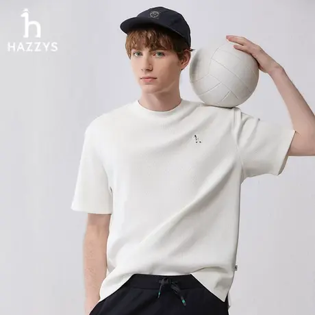 Hazzys哈吉斯2024夏季新品男士T恤衫短袖简约纯色上衣男潮流男装图片
