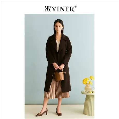 【绵羊毛+羊绒】YINER音儿女装冬季双面呢大衣长款外套图片