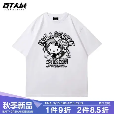 HELLO KITTY复古美式小众短袖上衣vintage休闲潮牌情侣装大码t恤商品大图