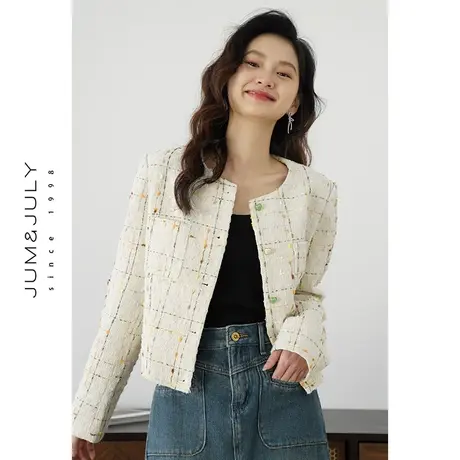 嘉茱莉2024新款点彩粗花呢小香风外套女小个子短外套短款小众上衣商品大图