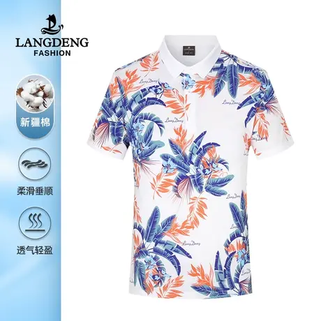 浪登2023夏季新款男士休闲短袖T恤个性印花时尚纯棉polo衫男上衣商品大图