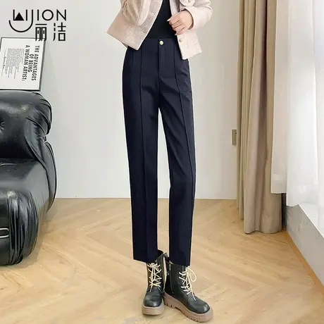 丽洁2024春秋新款西装裤女九分高腰休闲烟管裤OL职业黑色直筒女裤商品大图