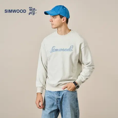 Simwood简木丹宁【宽松版型】390g重磅碳磨紧密棉男装圆领卫衣男图片