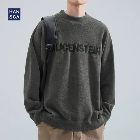 hansca半高领毛衣男宽松大码冬季加厚懒惰风潮牌日系休闲套头长袖商品大图