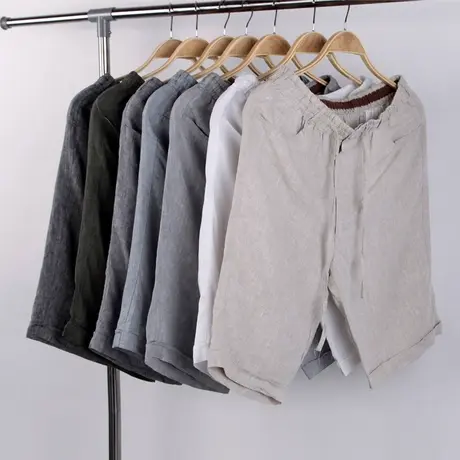 亚麻短裤男五分裤夏季薄款宽松休闲裤男士棉麻沙滩裤白色直筒男裤商品大图