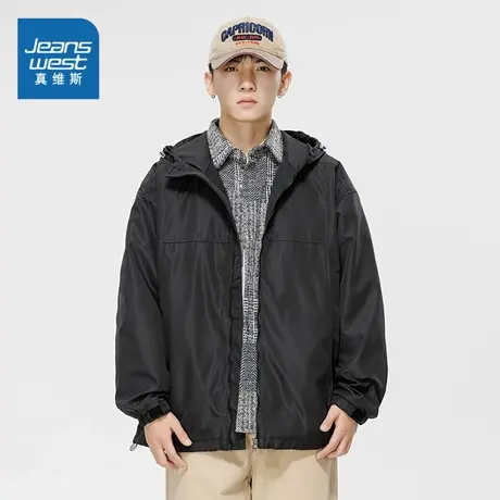 EI真维斯男装 2024春季新款 百搭休闲连帽夹克时尚潮流男款外套潮商品大图