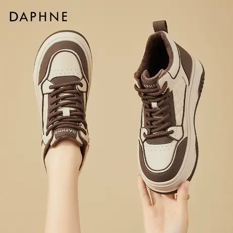 达芙妮厚底高帮鞋子女2023新款爆款秋冬季加绒加厚保暖休闲大棉鞋商品大图