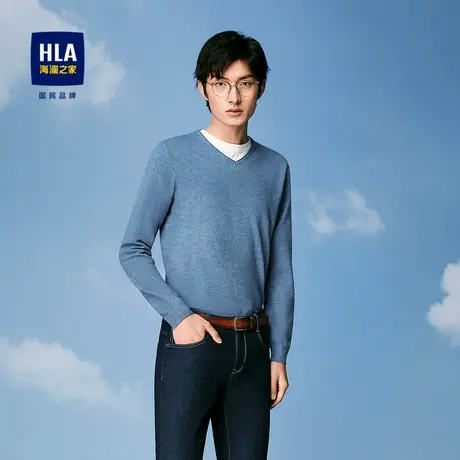 HLA/海澜之家长袖针织衫春夏净色舒适包芯纱保暖休闲亲肤毛衣男款商品大图