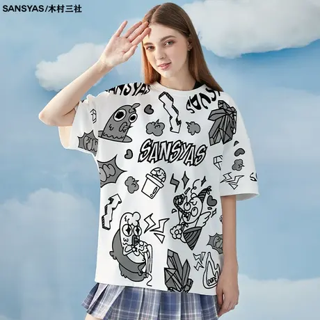 木村三社游戏派对印花2023新款高街男潮牌t恤宽松夏天短袖上衣图片