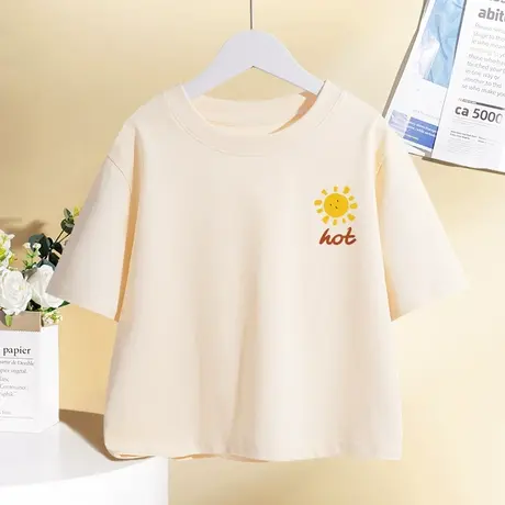 短款正肩女t恤2023年夏季新款纯棉小个子体恤学生设计感高腰短袖商品大图