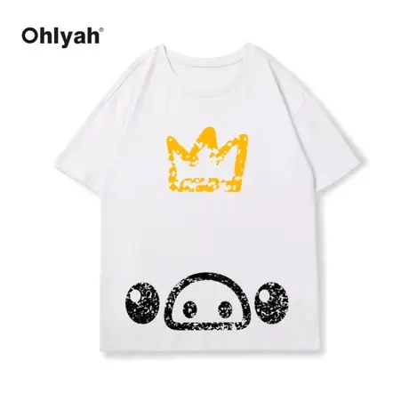 网红ins超火2023夏新款潮流情侣国潮皇冠小猪米罗宽松纯棉t恤女装商品大图