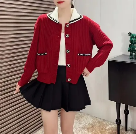 大红色毛衣女开衫外套爆款春秋2023年新款早春季时尚小香风上衣女商品大图