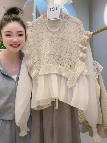 2023春装新款宽松显瘦甜美仙女镂空针织套头毛衣开衫时尚百搭上衣图片