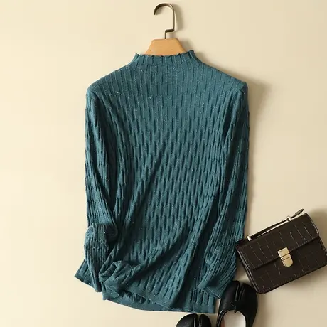 半高领毛衣打底衫女秋冬2023新款黑色亮丝修身长袖内搭上衣针织衫商品大图