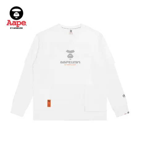 Aape旗舰店男装秋款猿颜酷帅印花长袖拼接圆领T恤0853XXI图片