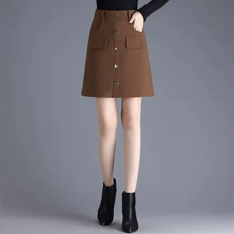 毛呢单排扣A字裙裤女秋季2023新款高腰显瘦休闲裤时尚气质短裤子商品大图