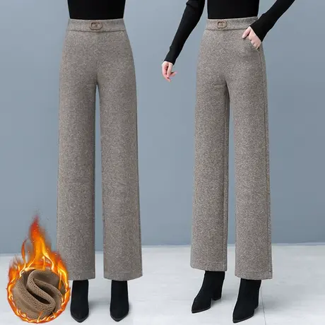 羊毛呢阔腿裤女高腰秋冬季2023新款垂感宽松休闲羊绒裤显瘦直筒裤商品大图