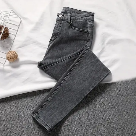 烟灰色牛仔裤女紧身2023年新款春秋高腰显瘦修身铅笔九分小脚裤子图片