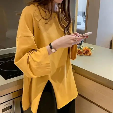 2023年秋装新款ins超火网红宽松百搭长袖t恤女中长款上衣打底衫潮商品大图