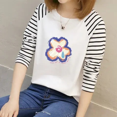 条纹t恤女长袖韩版宽松打底衫上衣服2022年新款内搭百搭学生秋装商品大图