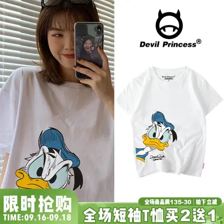 韩国学院少女风卡通潮牌半袖2023年新款女纯棉宽松韩版bf大码t恤商品大图