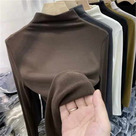 德绒打底衫韩系chic半高领修身内搭ins潮牌大码显瘦加绒洋气上衣商品大图