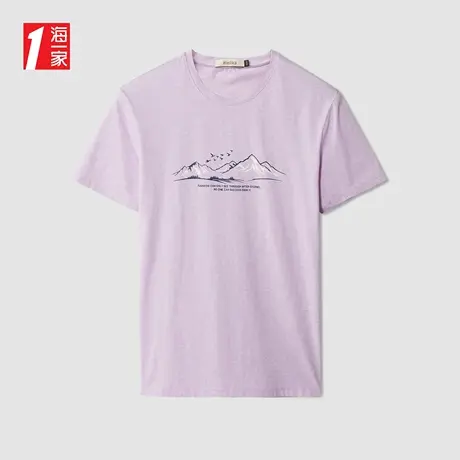 海一家时尚风景印花短T新款舒适休闲圆领男士短袖T恤商品大图