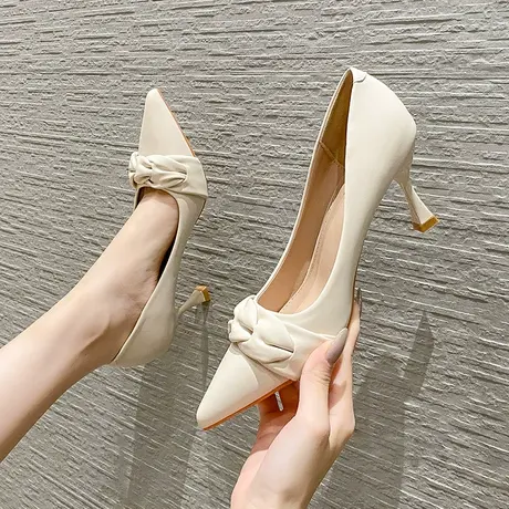 尖头软皮单鞋女2023年夏季新款时尚百搭气质女神范职业细跟高跟鞋图片